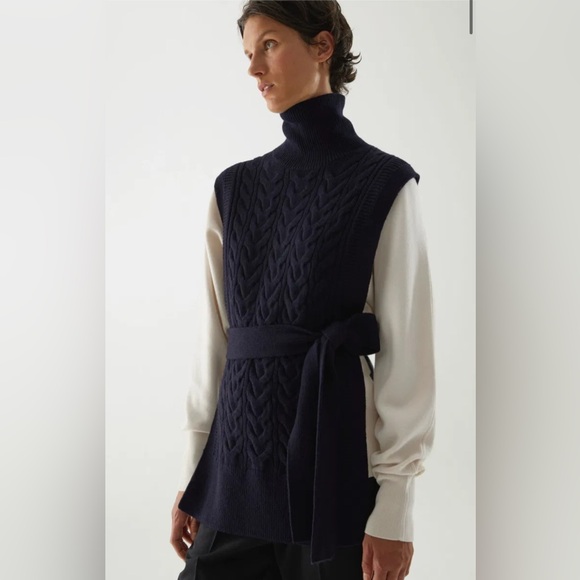COS Dark Blue Cable Knit Turtleneck Sweater Vest - Picture 1 of 8